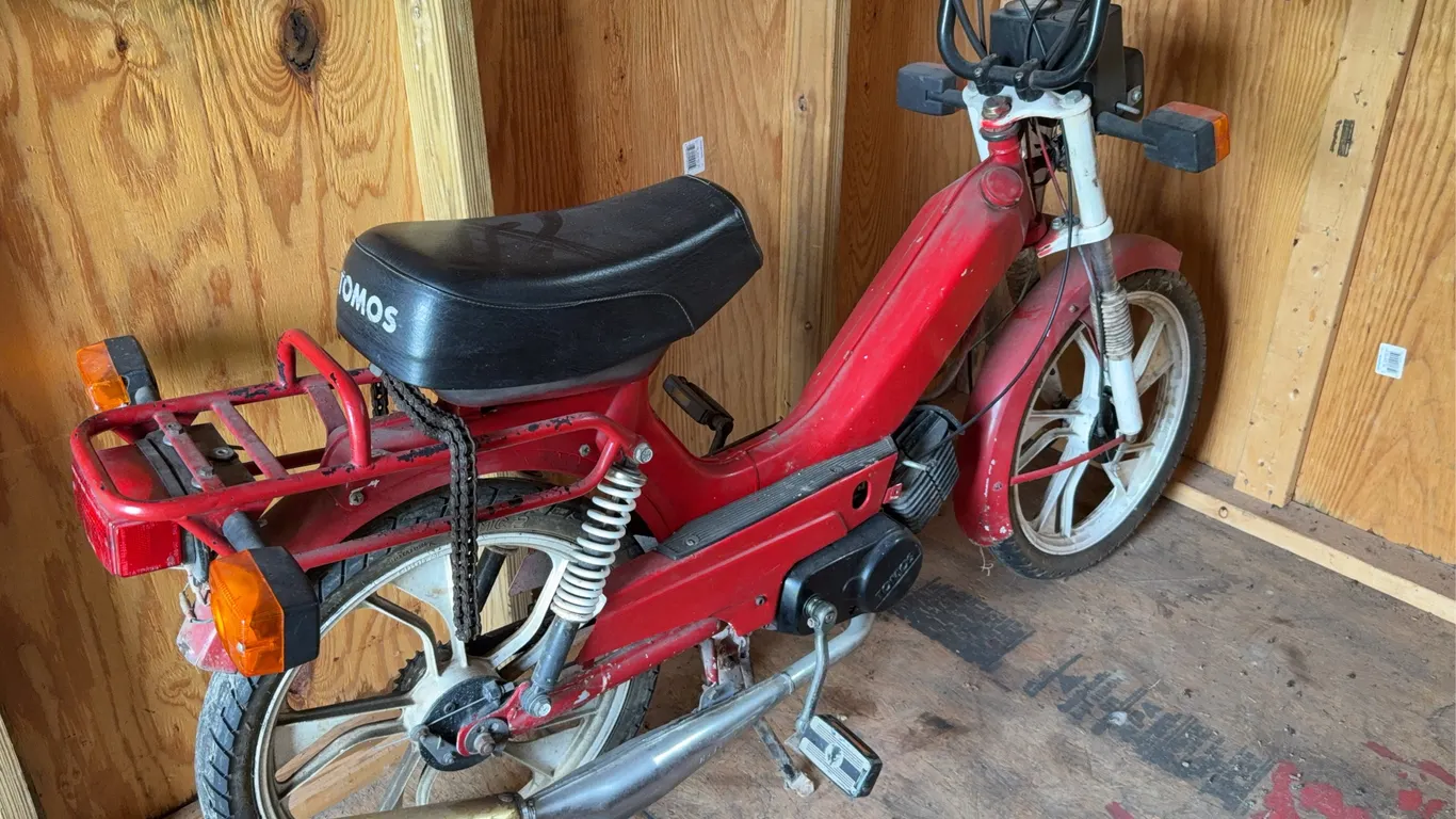 Red Tomos A35 Pedal Start Moped with Biturbo Exhaust