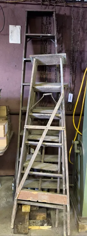 Antique Pine Wood Step Ladders Pair with Folding Brackets