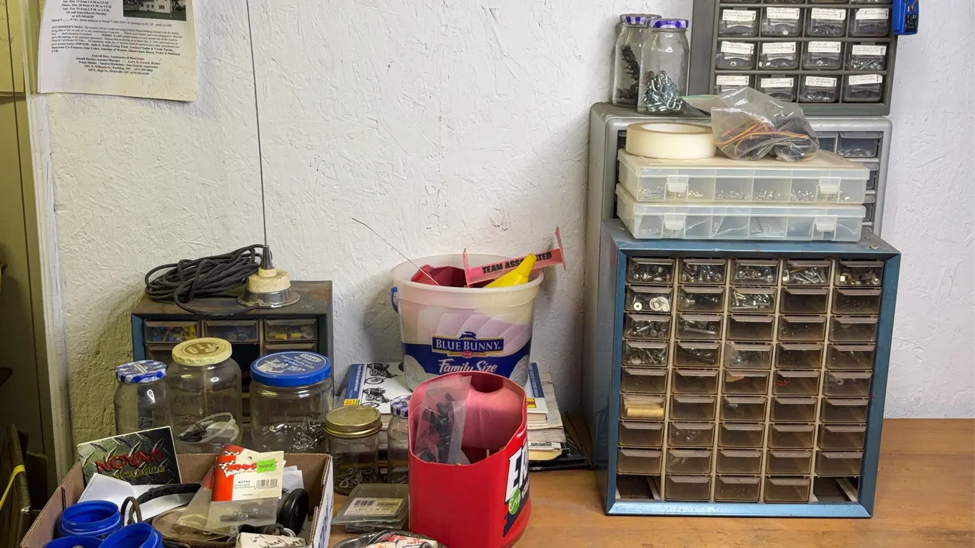 Multi-Drawer Hardware Organizers with Fasteners and Workshop Supplies Lot