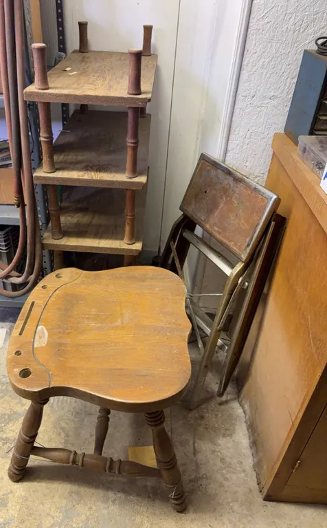 Assorted Utility Furniture Lot Wooden Shelf Stool and Metal Ladder