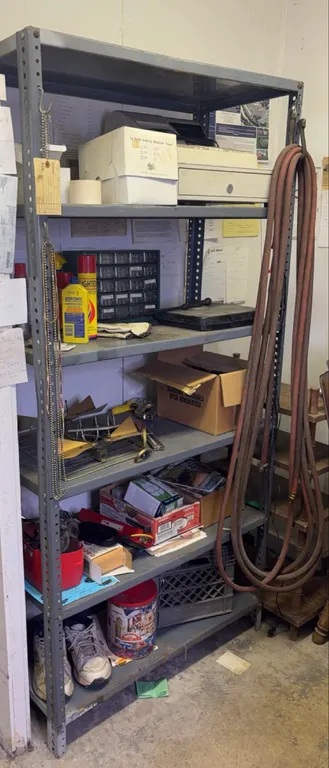 Five-Shelf Metal Utility Unit with Contents and Industrial Hardware