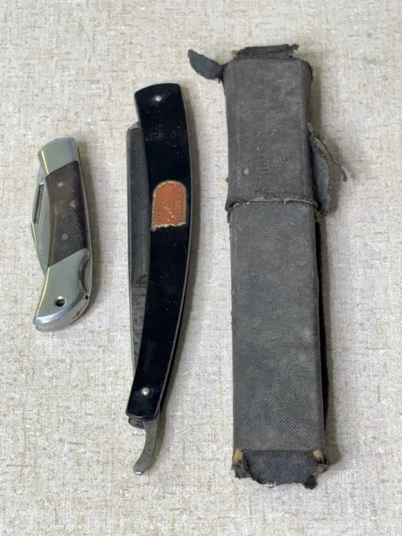Antique Straight Razor with Case and Miniature Pocket Knife