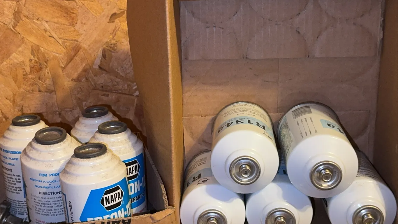 Automotive Refrigerant Lot With NAPA Freon-12 and R134a Cans