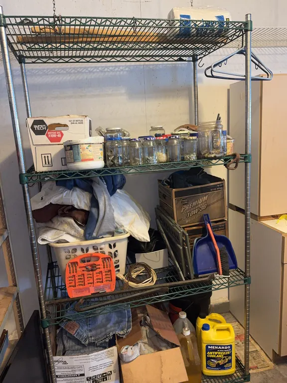 Multi-Tier Wire Utility Shelving Unit with Garage Supplies and Hardware