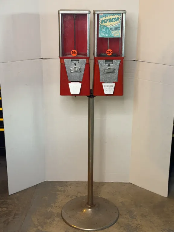 Oak Eagle Dual Gumball Candy Vending Machines on Stand