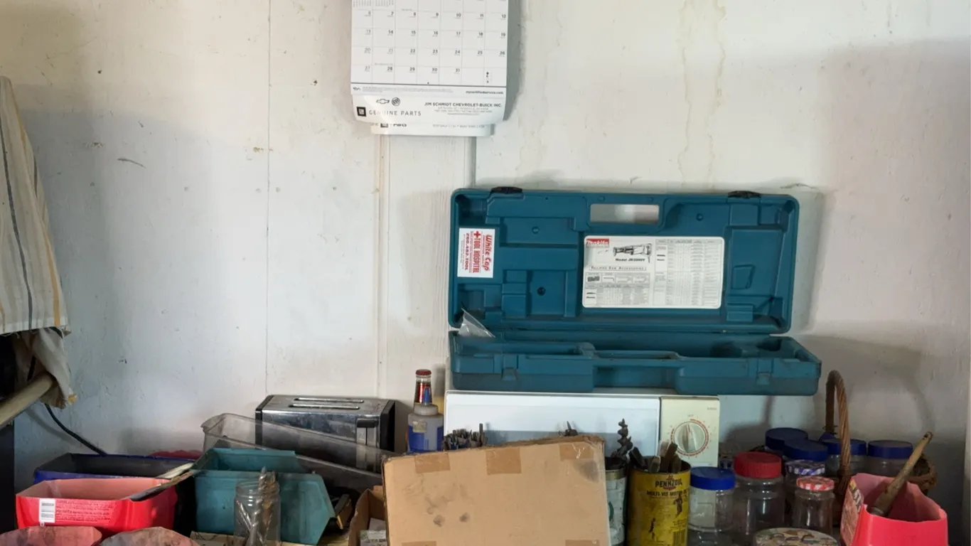 Workshop Tool Assortment with Makita Case, Drill Bits, and Grinding Stones