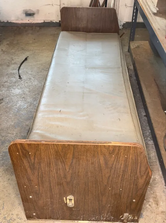 Mid-Century Wood Grain Laminate Daybed with Vinyl Mattress