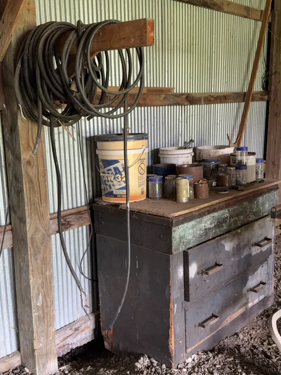 Workshop Storage Cabinet with Hardware and NAPA Hydraulic Oil Lot