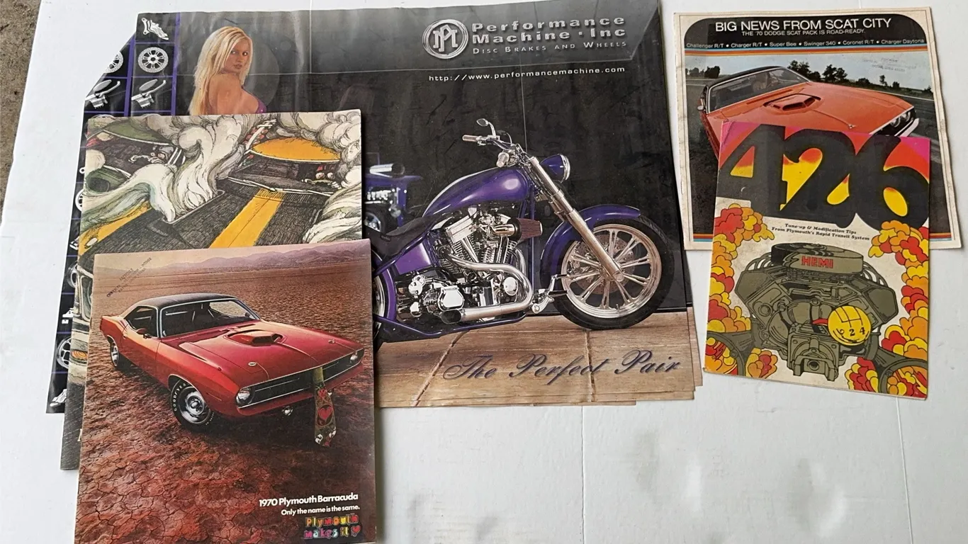 Plymouth and Dodge Muscle Car Ephemera and Motorcycle Poster Lot