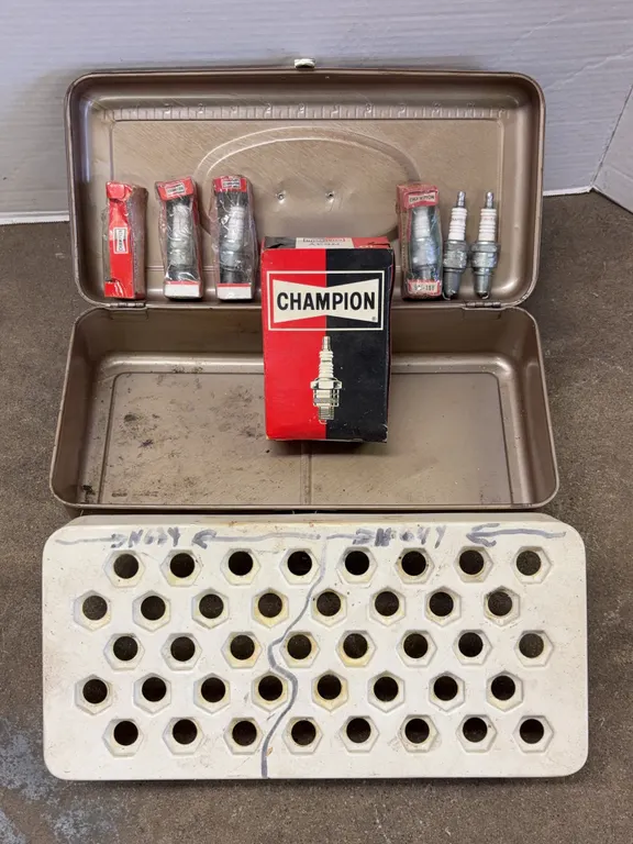 Champion Spark Plug Assortment with Organizer Tray and Metal Toolbox