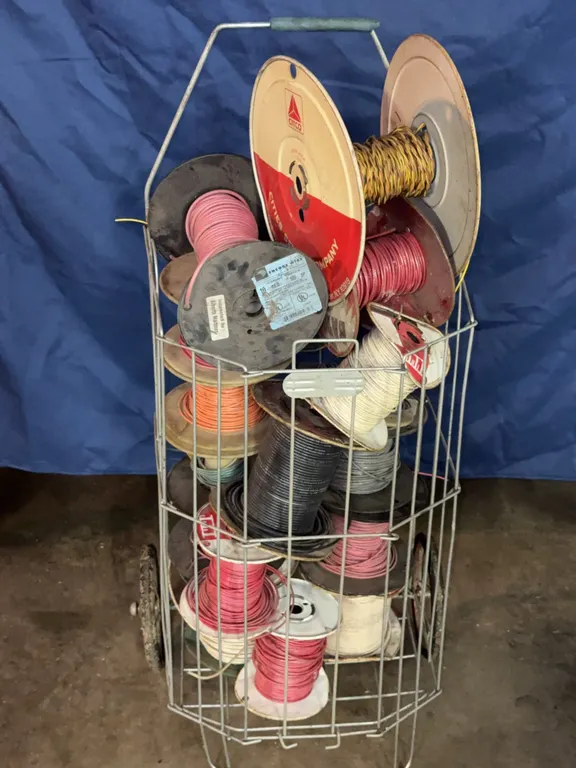 Rolling Wire Spool Caddy Cart with Electrical Cable Reels