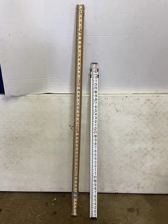 Surveying Grade Rod Lot Including Wood And Telescoping Aluminum Leveling Rods