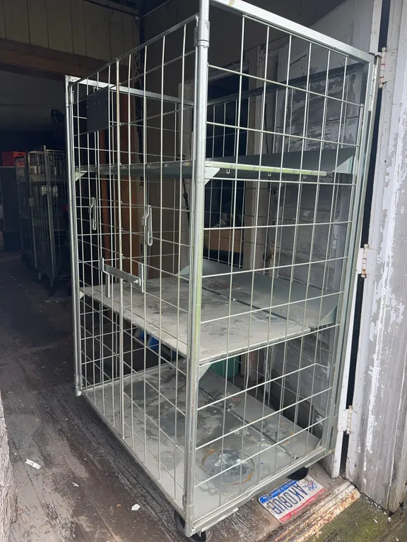 Galvanized Steel Mobile Security Storage Cage Trolley Cart