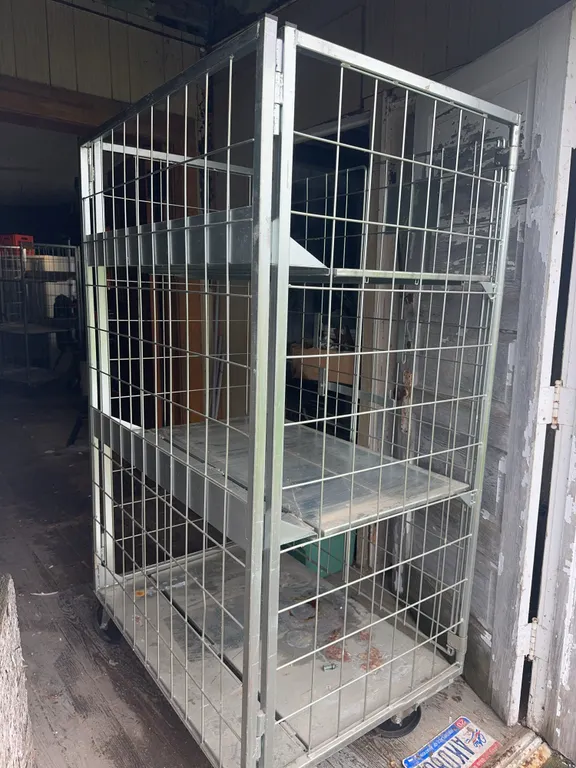 Galvanized Steel Mobile Security Cage Shelving Cart Dolly