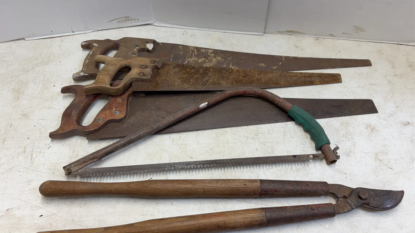 Antique Carpentry Hand Saws Bow Saw and Ben-Hur Loppers