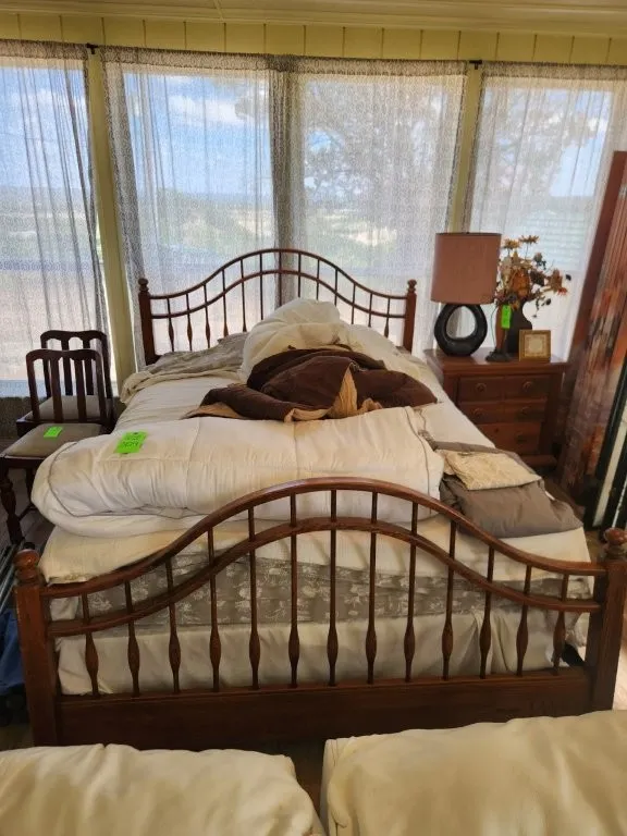 Wood Spindle Double Size Bed & Contents