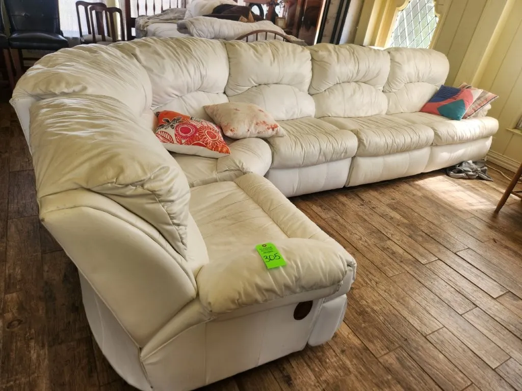 Leather Sectional Sofa Sleeper w/ One Recliner