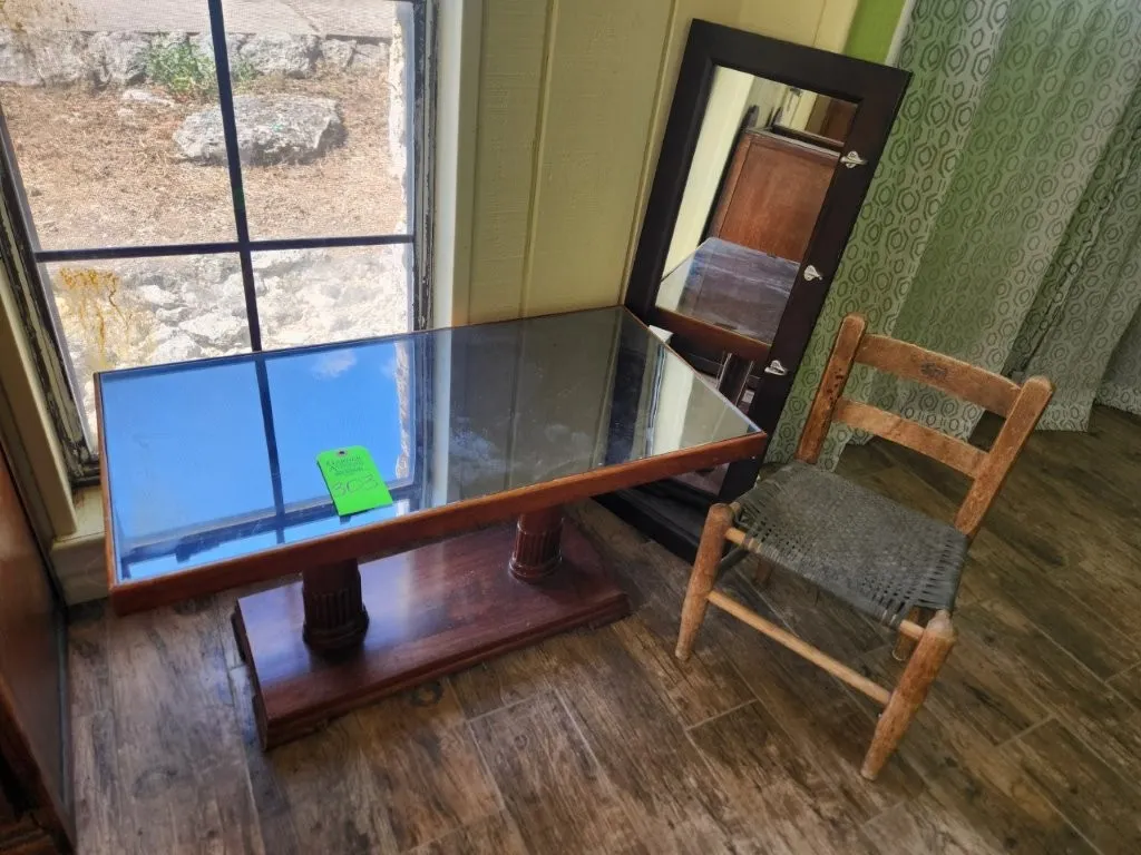 Mirror Top Coffee Table, Small Childs Chair, & Mirror w/ Hanger