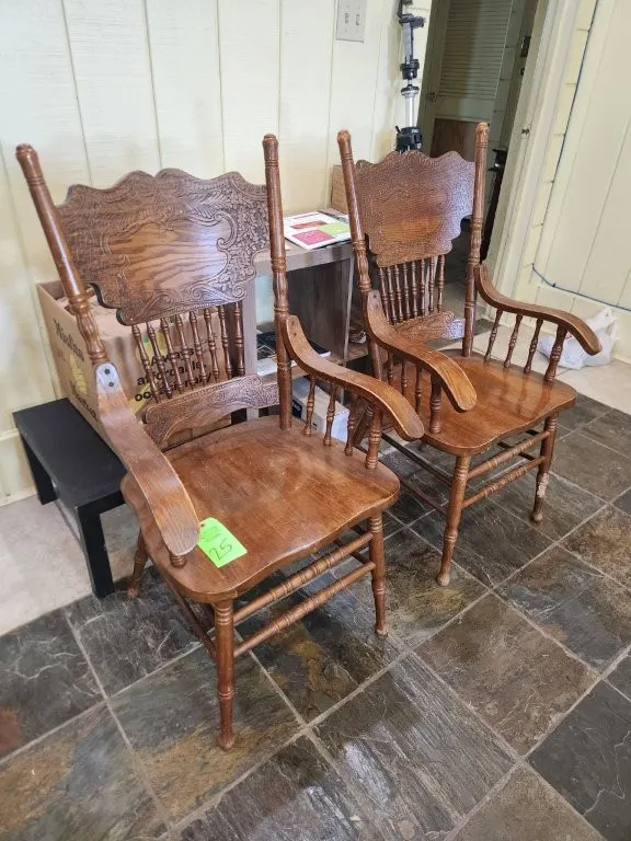 2 Oak Wood Captain Chairs