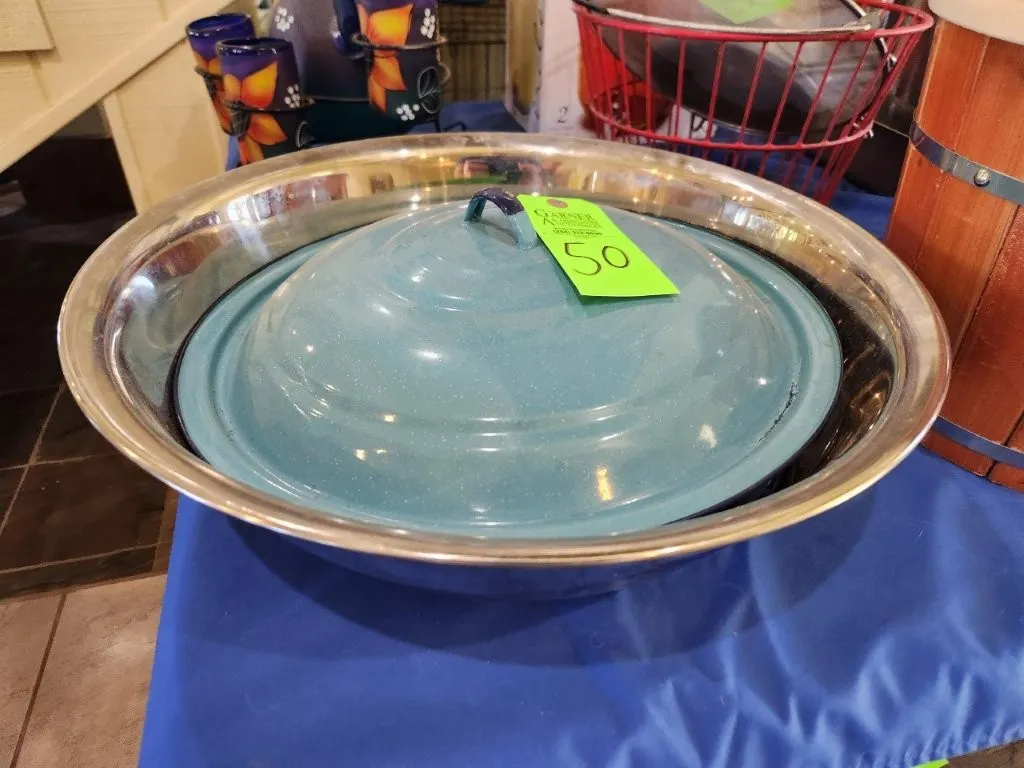 Large Stainless Steel Mixing Bowl w/ Misc. Blue Lid