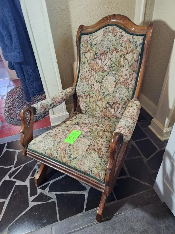 Wooden Antique Rocker w/ Upholster