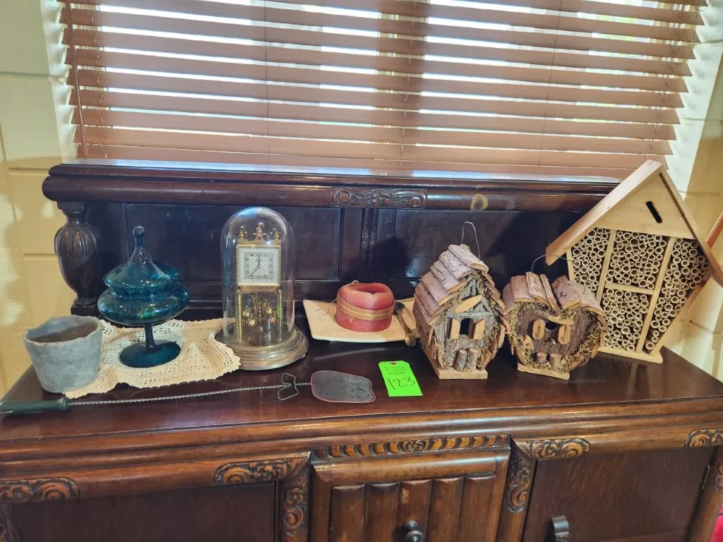 Misc. Birdhouses & Contents on top of Buffet