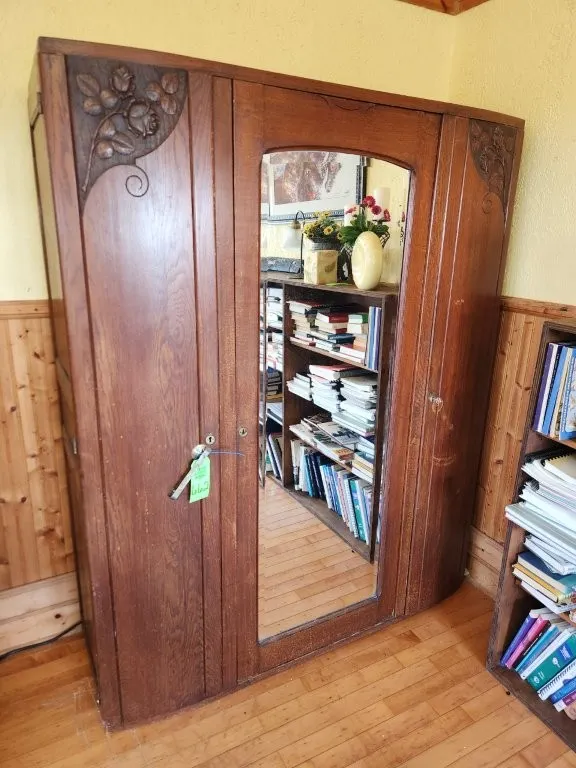 Armoire w/ Carved Roses & Beveled Mirror