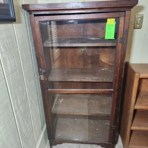 Vintage Wood Display Cabinet w/ Glass Door