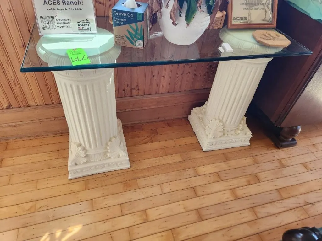 Glass Top Console Table w/ Pillar Pedestals