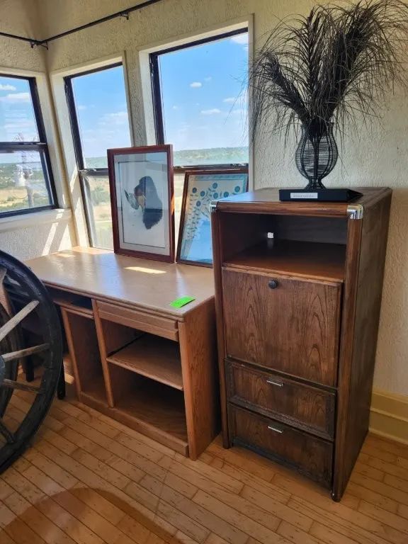 Desk, Cabinet, & Pictures