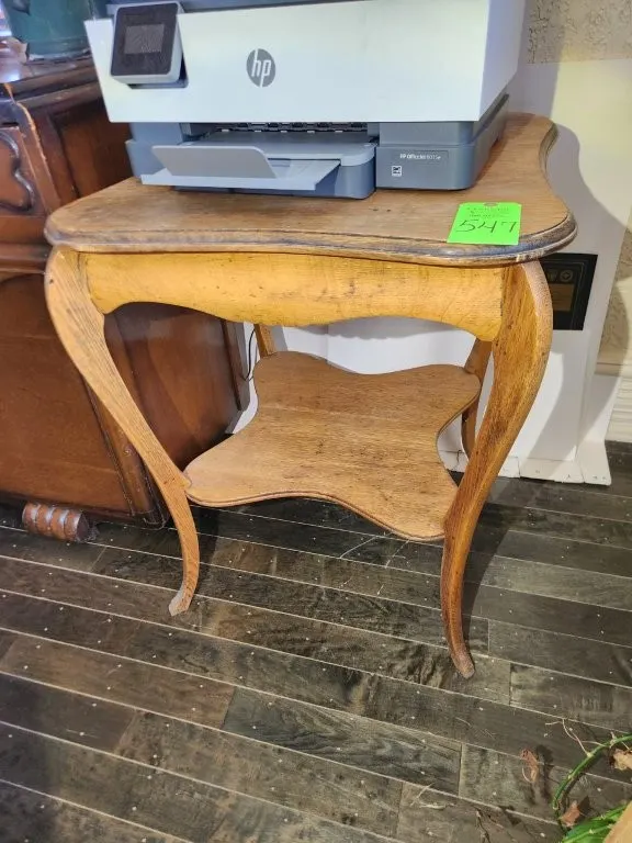 Antique Wooden Side Table w/ Curved Legs & Lower Shelf