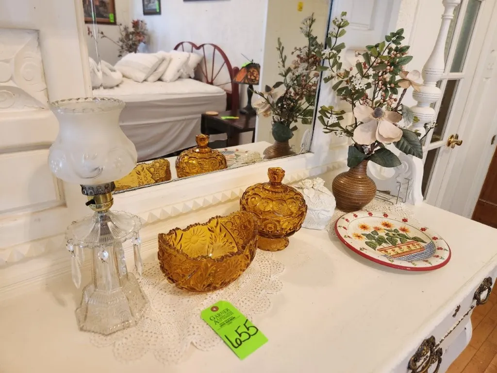 Depression Glass, Lamp, & Misc.
