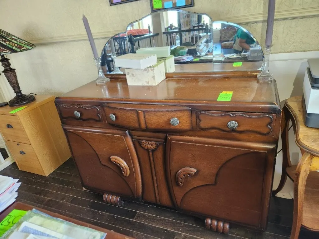 Vintage Vanity Dresser/Buffet w/ Beveled Mirror