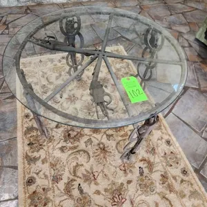 Glass Top Round Shotgun/Horseshoe Base Table