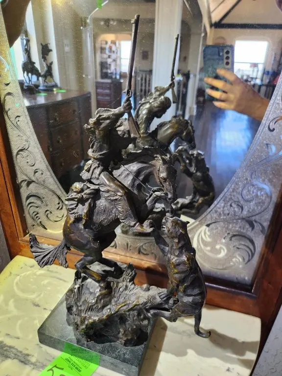 "Lion & Trapper" By Charles M. Russell Bronze