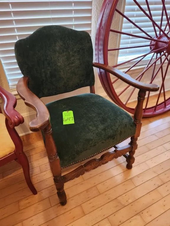 Vintage Wooden Armchair Upholstered