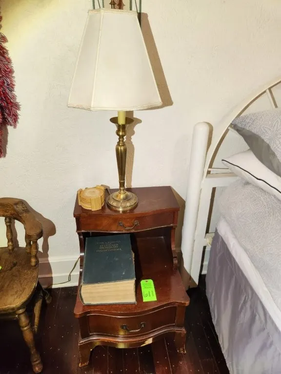 Nightstand w/ Lamp & Old Dictionary