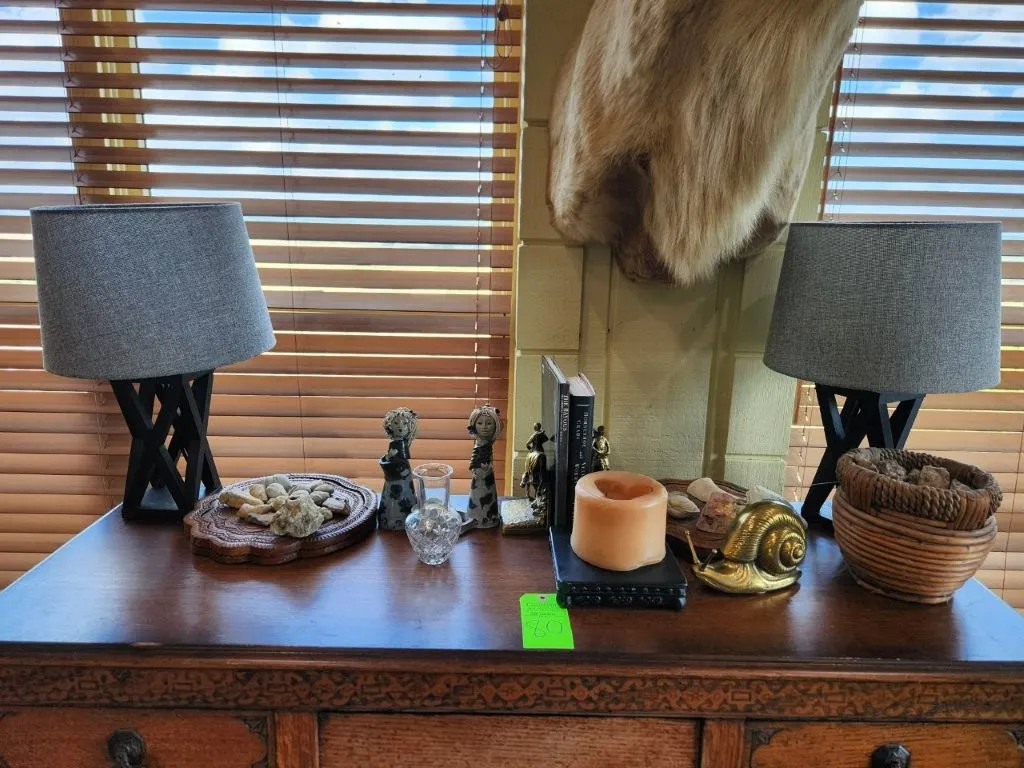 Contents on Buffet - 2 Lamps & Misc. D cor