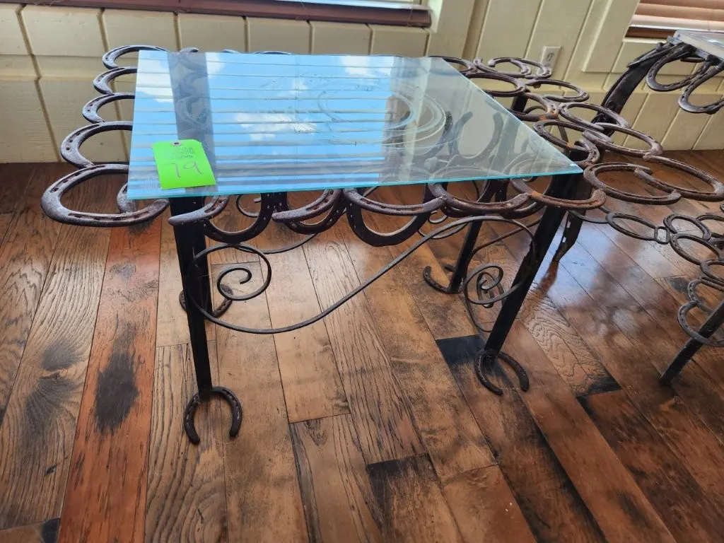 Glass Top Table w/ Horseshoe Base