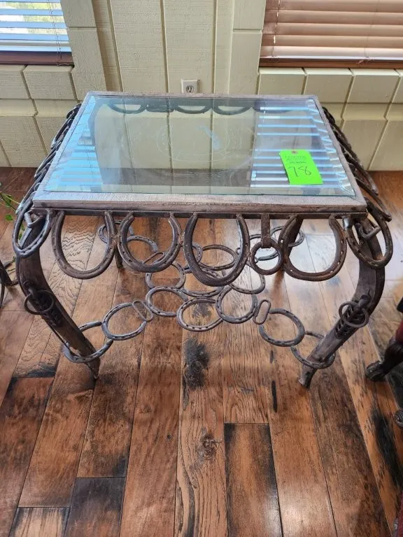 Glass Top Table w/ Yoke & Horseshoe Base
