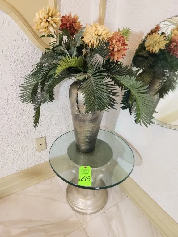 Round Pedestal Table w/ Glass Artificial Plant
