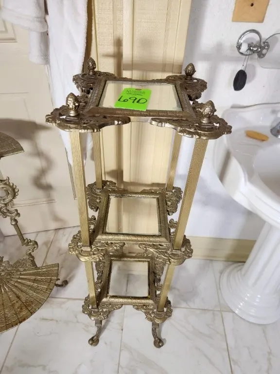 Vintage 3 Tiered Brass & Glass Plant Stand
