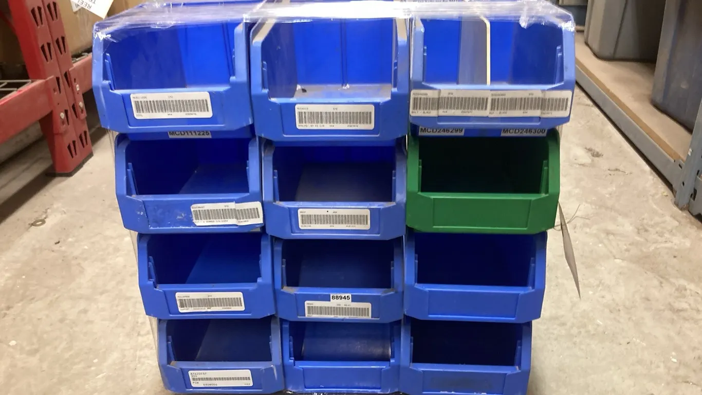 Bundle with (12) 7 1/2" x 5" x 4 1/2" Poly Storage Bins