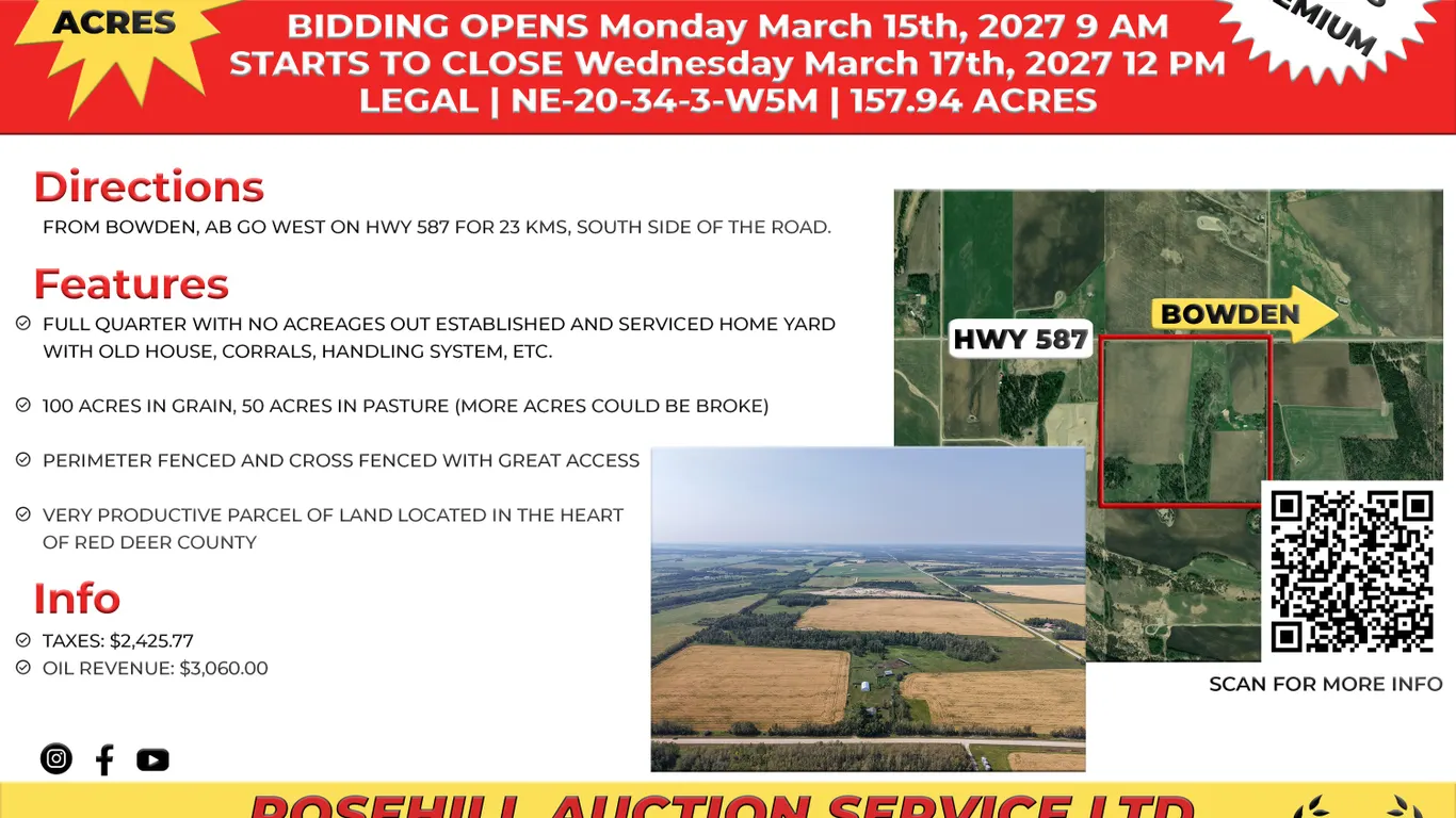 Hubschmidt Land Auction - NE 20 34 3 W5M - 157.94 acres +/-