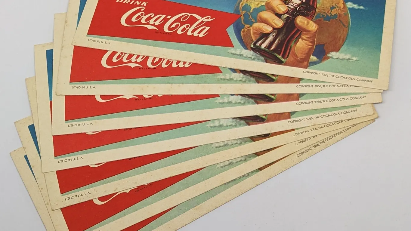 7 VINTAGE 1956 COCA COLA FRIENDLIEST DRINK ON EARTH INK BLOTTERS