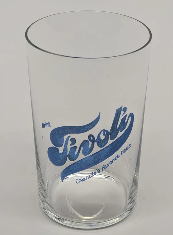 DRINK TIVOLI COLORADO'S FAVORITE BEER DRINKING GLASS (BLUE ETCHED)