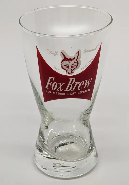 FOX BREW NON-ALCHOHOLIC DRY BEVERAGE DRINKING GLASS (FOX HEAD BEER)