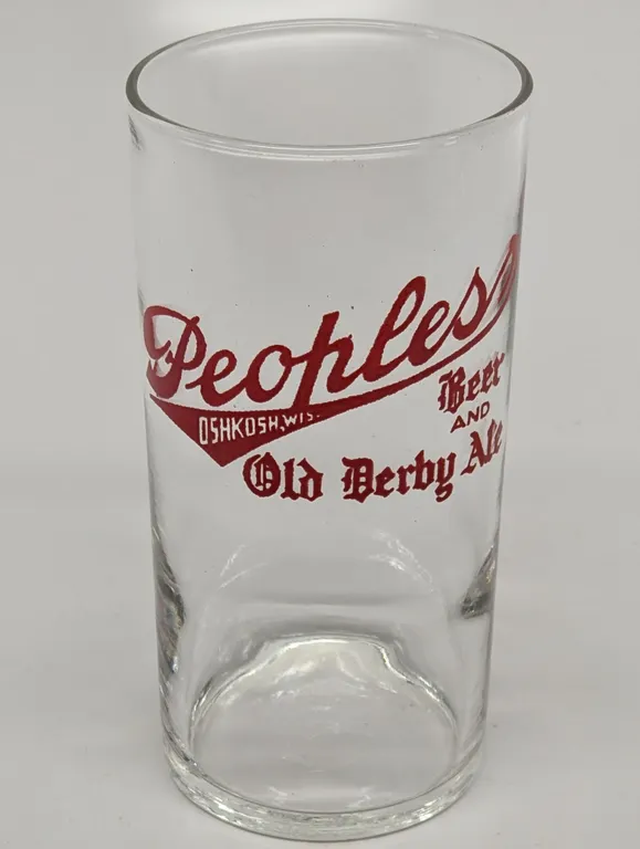 PEOPLES BEER & OLD DERBY ALE DRINKING GLASS OSHKOSH WISCONSIN
