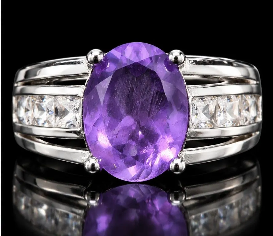 SILVER(3.55G), AMETHYST CZ (1.5CT)RING, SIZE 5.5, SUGGESTED RETAIL VALUE $280