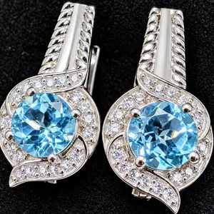 SILVER(4.9G), BLUE TOPAZ (2CT) EARRING, SUGGESTED RETAIL VALUE $300